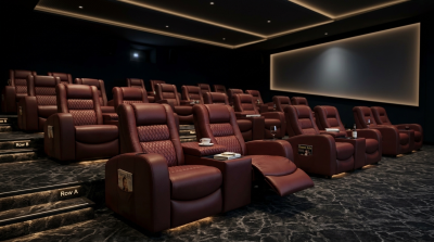Modern cinema hall with luxury VIP cinema recliners showcasing premium theater amenities for high ROI.